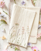 Hand-embroidered vintage linen book cover - wildflowers