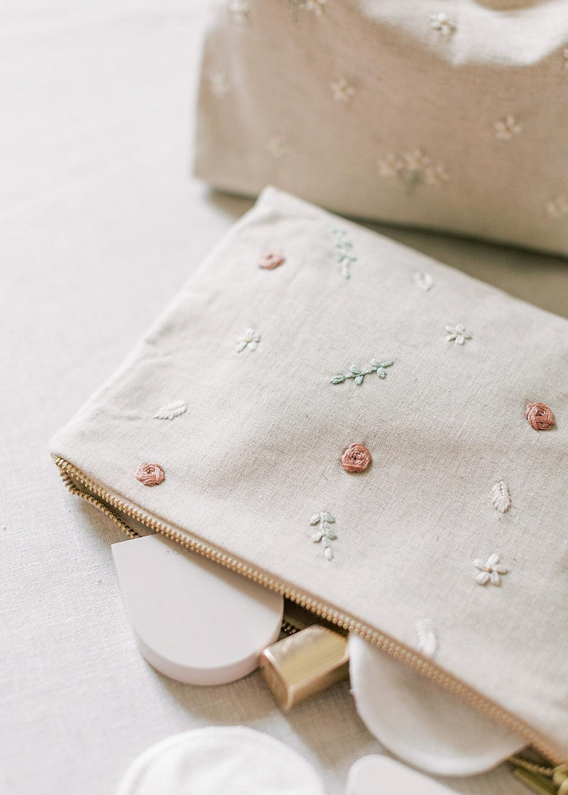 Embroidered Makeup Bag Floating Flowers